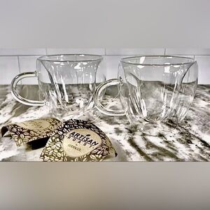 Set Of 2 Godinger Artisan Roast Double Wall Glass 3oz Expresso Coffee Cappuccino